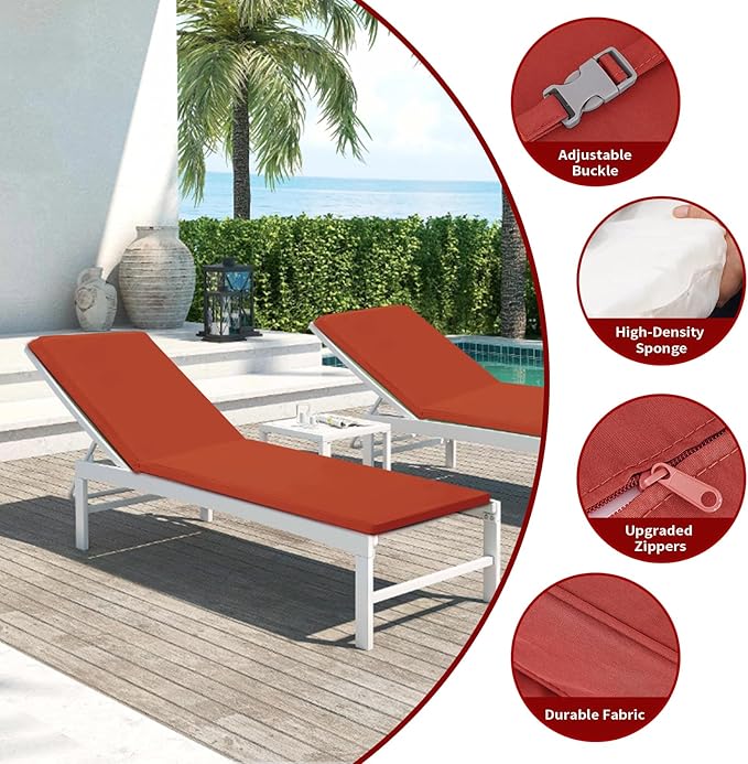 Outdoor Chaise Lounge Cushions for Patio, 72"x22"x3" Lounge Chair Cushions, Waterproof Replacement Seat Cushions for Outdoor Furniture