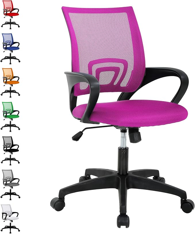 Office Chair, Desk Chair with Lumbar Support Arms, Adjustable Computer Chair with Breathable Mesh Backrest, Home Office Desk Chairs for Student, Adults, Study, Dorm, Comfortable Office Chair(Pink)