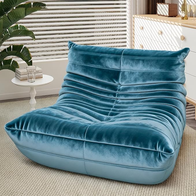 Bean Bag Chairs for Adults - Comfy High-Density Foam Fireside Chair, Adult Size, Soft Dutch Velvet Cover Beanbag Couch, Versatile for Living Room, Bedroom, Dorm, Reading & Gaming (Blue)