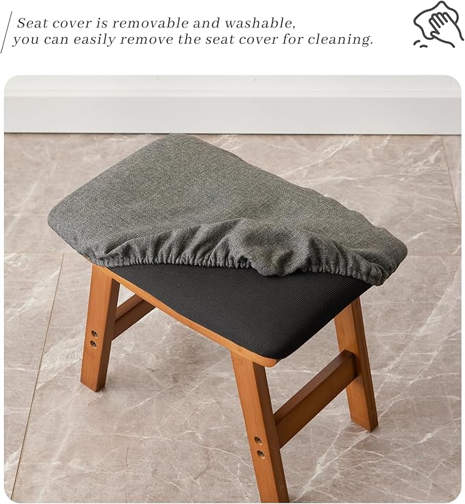 Kitsanery Foot Stool,Ottoman,Bamboo Small Sofa Foot Rest Under Desk,Extra Seating for Living Room, Bedroom and Kitchen (Brown Stool Legs - Gray Surface)