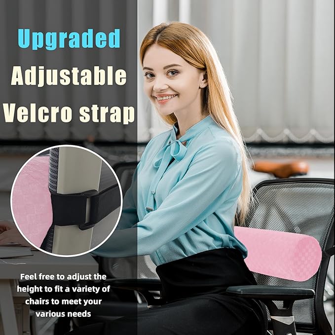 Lumbar Roll Pillow for Lower Back, Lumbar Support Foam Roll Cushion with Pillowcase and Upgraded Strap for Office, Chair, Car, Seat Pain Relief & Improving Posture (Light Pink, Short-11 * 4.3'')