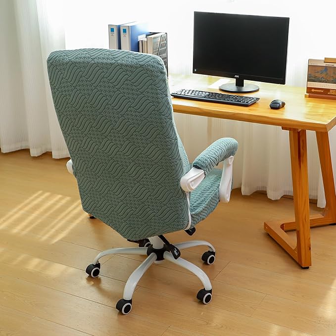FORCHEER Large Office Chair Cover with Armrest Cover Sage Green Jacquard Patterned Stretch Computer Chair Covers with Long Arm Rest Slipcovers Washable