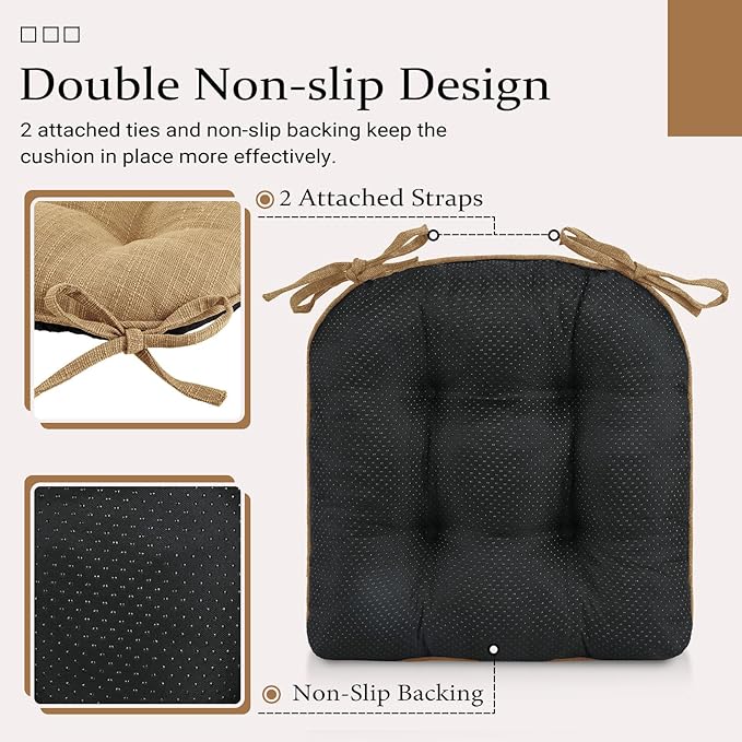 Wellsin Chair Cushions for Dining Chairs, Non-Slip Kitchen Chair Pads with Ties, Tufted Shredded Foam Kitchen Chair Cushions Set of 4, 15.5" X 15.5", Taupe