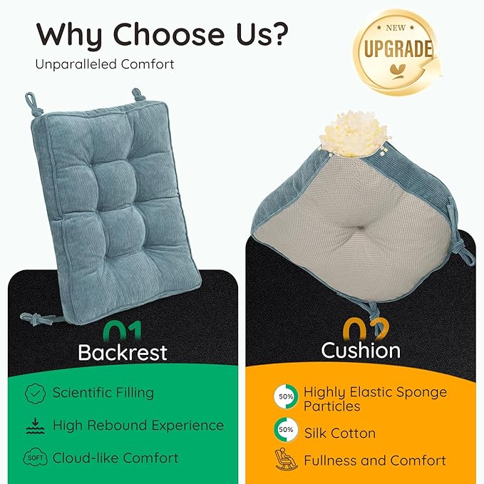 Rocking Chair Cushion - Non-Slip Thick Rocking Chair Pad Indoor with Ties High-Back Rocker Cushion Set for Porches Balconies Nurseries & Living Rooms