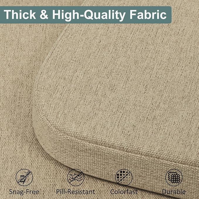 Shinnwa Dining Chair Cushions, Patented Design Molded Memory Foam Seat Cushions for Dining Chairs with Ties and Washable Cover, 17" x 16" x 2", Natural Linen