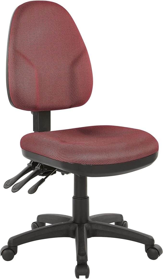 Office Star Ergonomic Dual Function Office Task Chair with Adjustable Padded Back and Built-in Lumbar Support, Armless, Diamond Wine Fabric