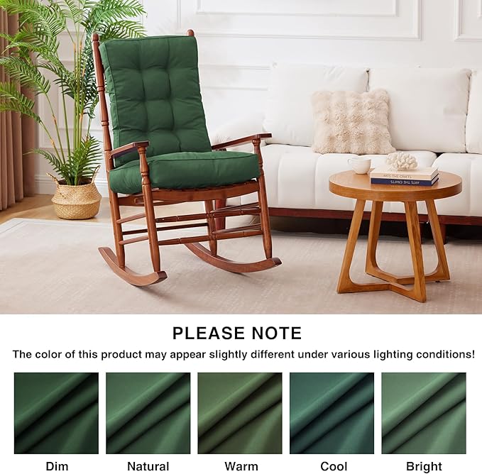 IPYNBAP Rocking Chair Cushion, Waterproof and Fade-Resistant Patio Chair Cushions, Tufted Chair Pads for Rocker Furniture, 17x17 Inch, Indoor/Outdoor Seat Cushions with Ties, Dark Green