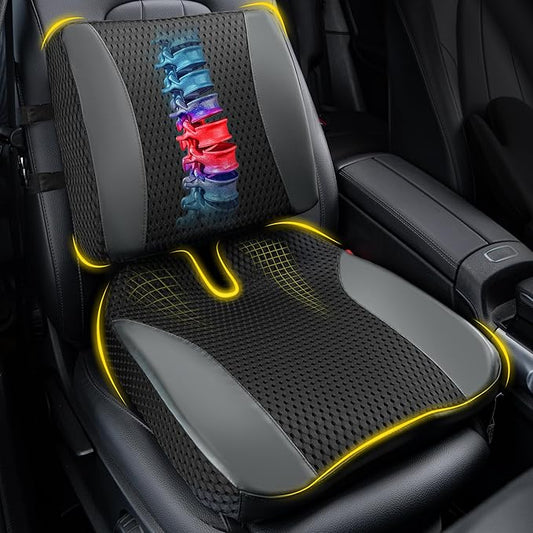Back Cushions & Seat Cushions: Memory Foam Car Seat Cushion with Lumbar Support Pillow for Long Driving, Office Chair Pillow for Butt and Back Pain Relief, Great for Car, Office, Desk Chair - Black