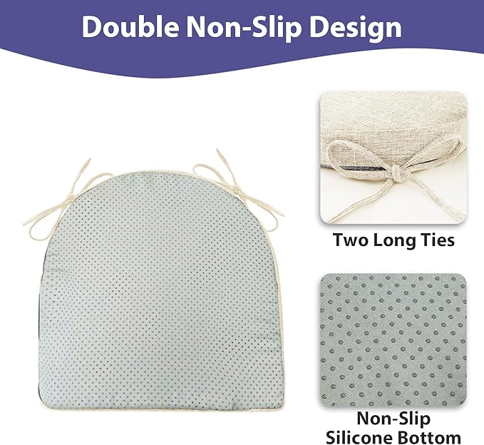 IPYNBAP Chair Cushions for Dining Chairs, Kitchen Chair Cushions, 16'' x 16'' x 2'', Non Slip Indoor Seat Cushions, Chair Pads for Dining Chairs with Ties & Removable Cover, Set of 6, Beige