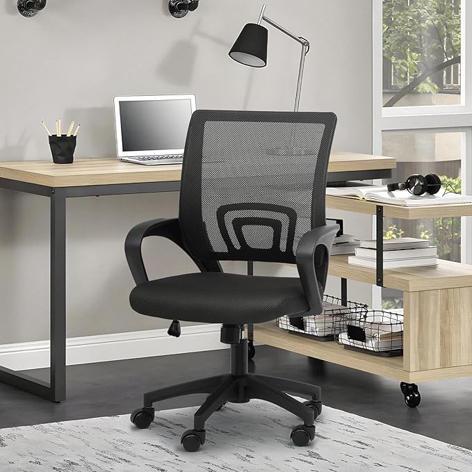 MoNiBloom Mesh Office Chair, Ergonomic Computer Chair for Adults, Rolling Swivel Mid-Back Desk Chair with Lumbar Support, Comfy Armrest for Home Office, Gaming, Black
