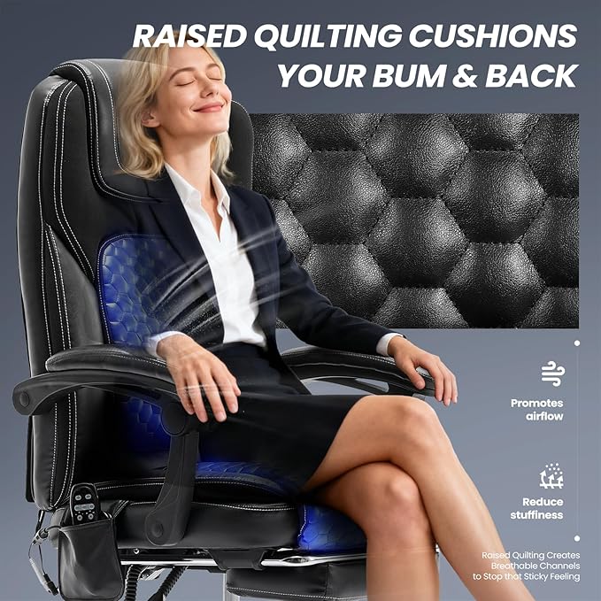 MALOL Massage Office Chair with 3-Level Heat and Footrest – 20-Min Easy Assembly, 300 lbs Big and Tall Reclining Desk Chair, PU Leather Ergonomic Executive Computer Chair with Side Pocket, Black