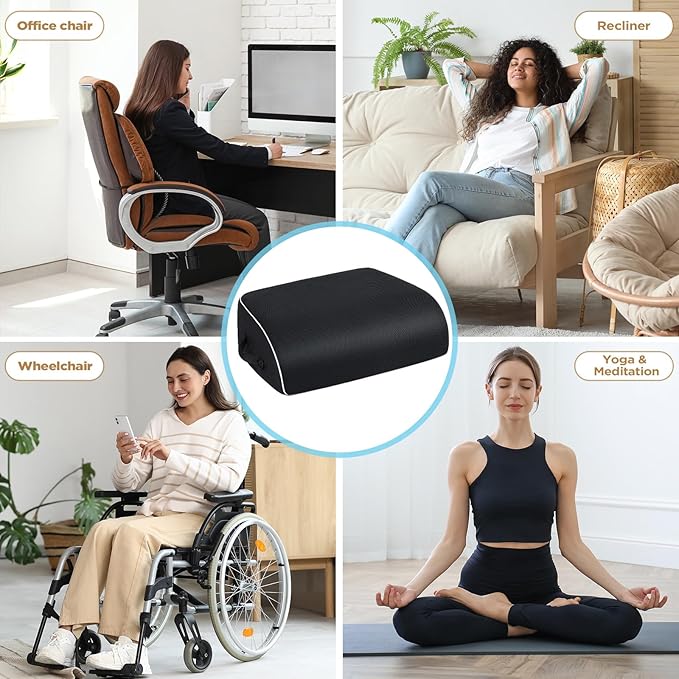 Thick Chair Cushions, Office Booster Seat Cushion to Tailbone Pain Relief, Non Slip Memory Thick Foam Cushion with Carry Handle 6"-Black