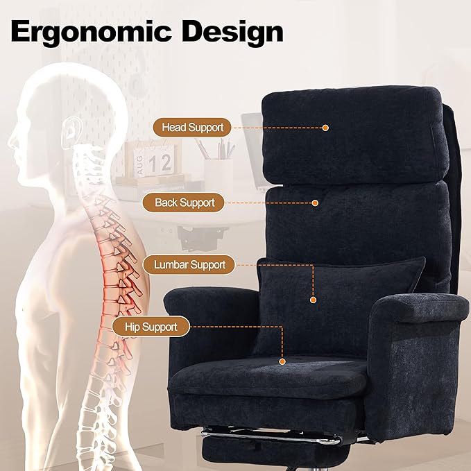 Okeysen Big and Tall Office Chair with Flip Armrests, Cross Legged Chair with Foot Rest, Wide Seat Reclining Desk Chair with Lumbar Pillow, Executive Ergonomic Computer Game Chair, 500LBS