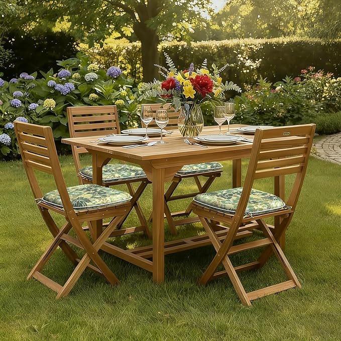 DYTXIII Set of 4 Outdoor Chair Cushions with Ties,Water Repellent Patio Chair Pads 17"x 16" for Outdoor Furniture,Round Corner Seat Cushions for Garden Yard Kitchen Green Rose