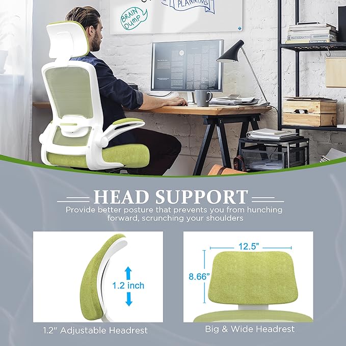 Mimoglad Office Chair, High Back Ergonomic Desk Chair with Adjustable Lumbar Support and Headrest, Swivel Task Chair with flip-up Armrests for Guitar Playing, 5 Years Warranty