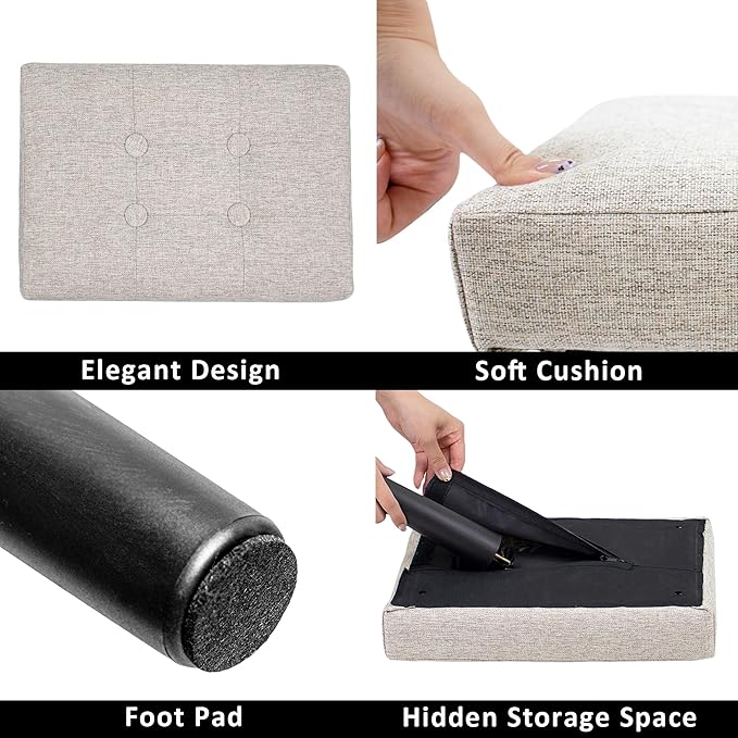 CAROLMADE Ottoman Foot Rest, Linen Small Ottoman Foot Stool with Legs Modern Footstool Ottomans for Living Room Entryway Office, Beige