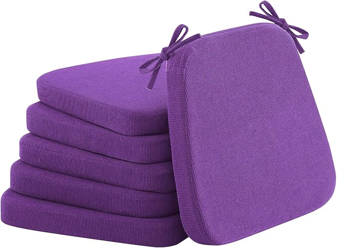 2'' Thick High-Density Foam Indoor Chair Cushions | Dining Chair Pads with Ties, Removable Washable Cover, Kitchen Chair Cushions 17"x16",Purple 6 Pack