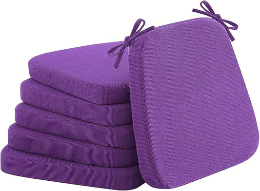 2'' Thick High-Density Foam Indoor Chair Cushions | Dining Chair Pads with Ties, Removable Washable Cover, Kitchen Chair Cushions 17"x16",Purple 6 Pack