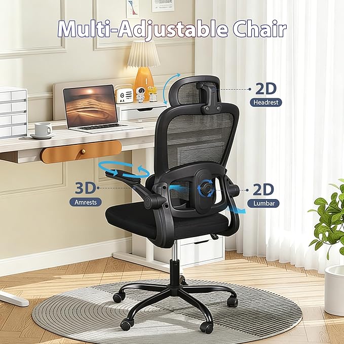 Office Chair Ergonomic Desk Chair,Office Desk Chair with High Back Mesh and Adjustable Lumbar Support Rolling Work Swivel Task Chairs with Wheel 3D Armrests and Headrest