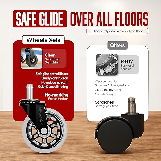 Wheels Xela Office Chair Wheels, Set of 10, 3 Inch Heavy-Duty Replacement Rubber Wheels for Desk & Gaming Chair are Easy to Install & Suitable for All Floor Types