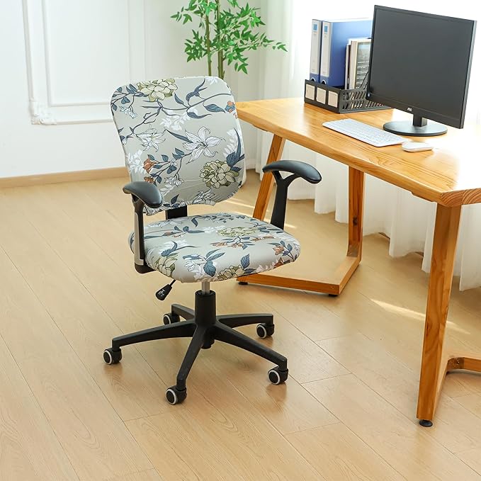FORCHEER Printed 2 Pieces Split Office Chair Covers Stretchable Floral Desk Chair Slipcovers Washable-Floral I