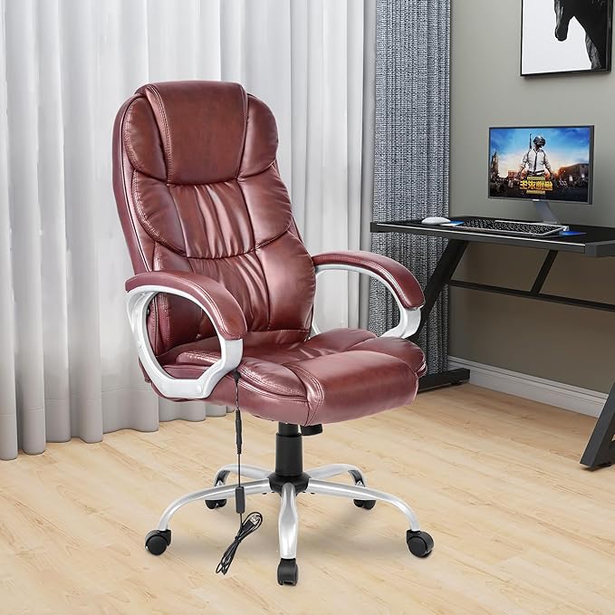 FDW Office Chair Massage Computer Chair High Back Adjustable Desk Chair Rolling Swivel Executive Chair PU Leather with Lumbar Support Arms Headrest Task Chair,Brown