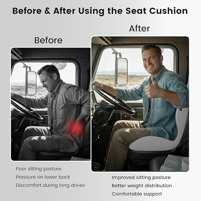 Ergonomic Seat Cushion with Memory Foam & Lumbar Support – Orthopedic Cushion for Car, Truck & Office Chairs, Non-Slip Pad for Daily Comfort