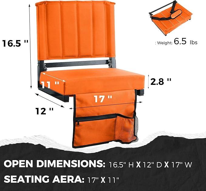 SPORT BEATS Stadium Seats with Back Support Bleacher Chairs with Back and Cushion Thick Padded Bleacher Seats Includes Shoulder Strap