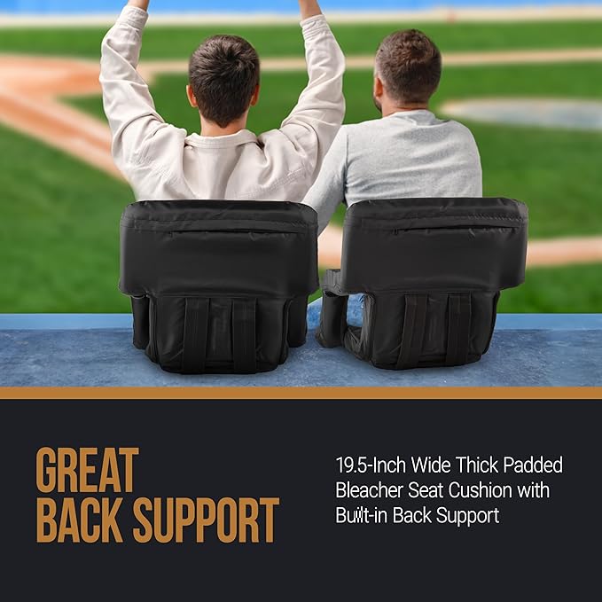 Home-Complete Stadium Seats - Bleacher Cushion with Padded Back Support and Armrests - 6 Reclining Positions Folding Stadium Chair with Carry Straps for Sports, Concerts, Camping, or Beach