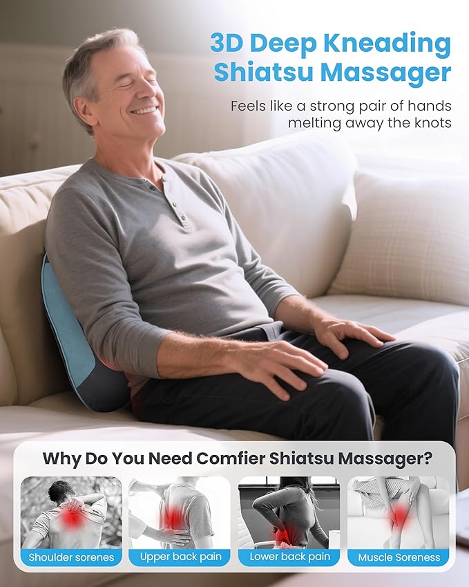 COMFIER Cordless Lumber Support Pillow for Office Chair, Lower Back Massager with Heat, Shiatsu Back Support Cushion, Rechargeable & Portable for Office, Home Use, Gift for Women