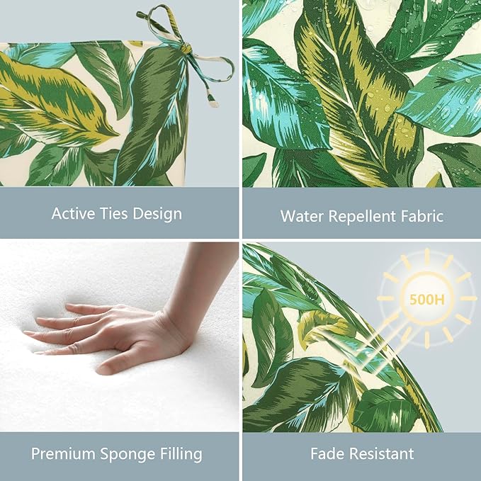 LVTXIII Outdoor Chair Cushions, Water Repellent Patio Furniture Cushions Outdoor Chair Pads with Ties for Dining Chairs and Garden Furniture, 18.5"x16"x2" Set of 4, Lush Leaf Jungle