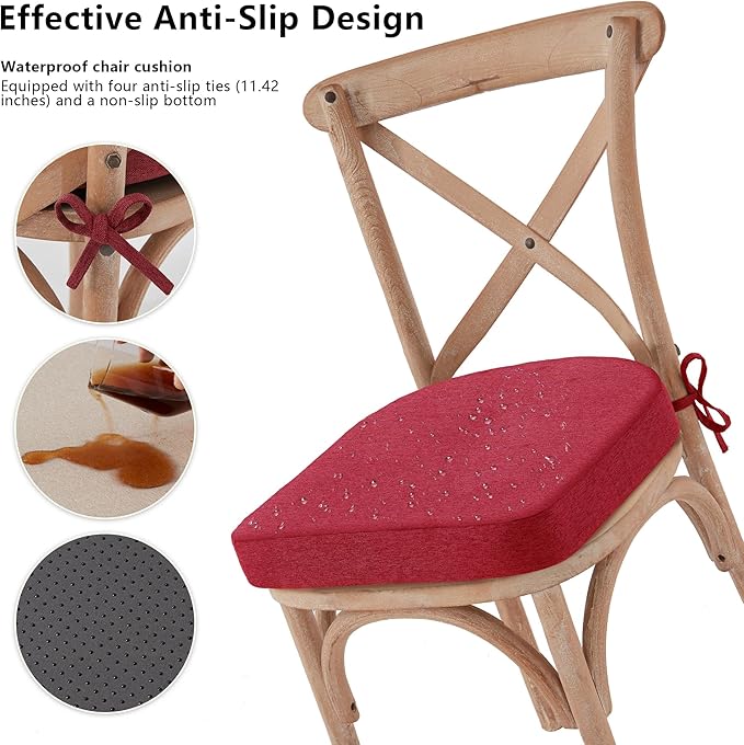 Nordjager Chair Cushions for Dining Chair Seat Set of 4, Memory Foam Chair Pads Help You Relief from Sedentary Discomfort in The Office or Kitchen and Dining Rooms(17" x 16" x 2.5", Red)