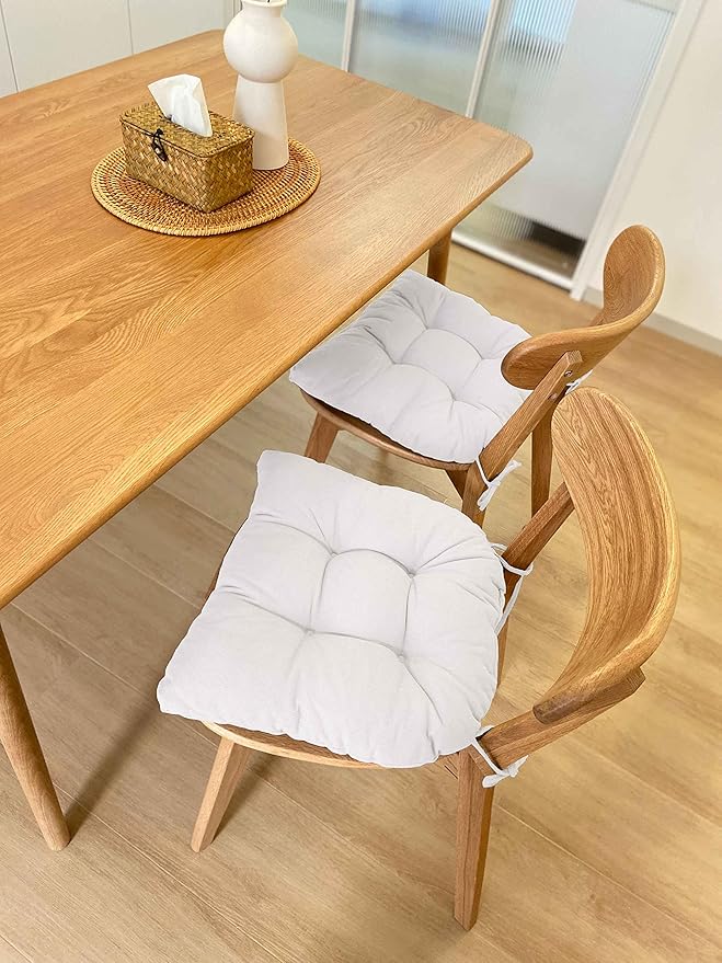 Chair Cushion, Chair Cushions for Dining Chairs, Chair Pads and Mat with Ties for Indoor Kitchen Seat and Desk (White, 4 Count - 17 x 16 in)