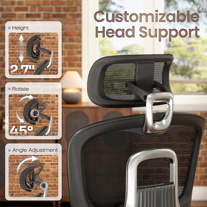 GABRYLLY Ergonomic Office Chair, Home Mesh Desk Chair with Sync Lumbar Support & Sliding Seat, 4D Arm, 150° Recline, Adjustable Back,Big & Tall Computer Chair-Footrest,Aluminum Base, Black, FLOW550