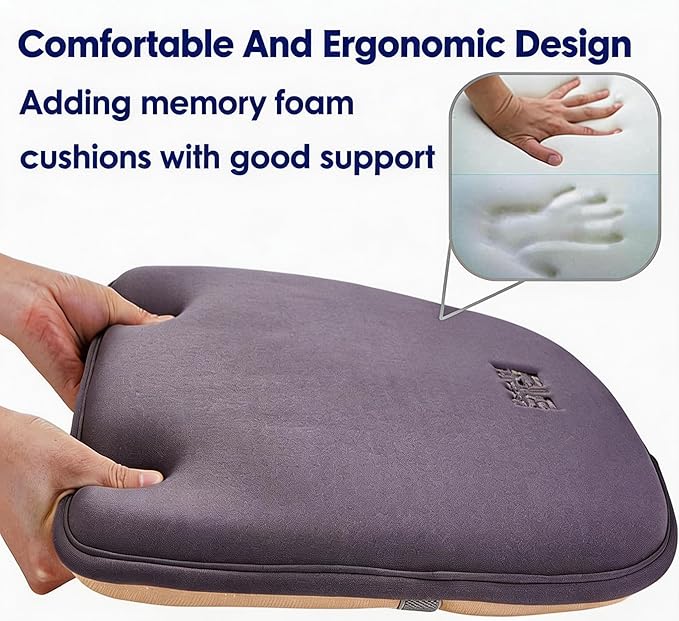 Big Hippo Ergonomic Lumbar Support & Memory Foam Seat Cushion Set - Sciatica & Tailbone Pain Relief for Office, Car & Wooden Dining Chairs - Non-Slip Body Positioner with Breathable Mesh Cover (Gray)