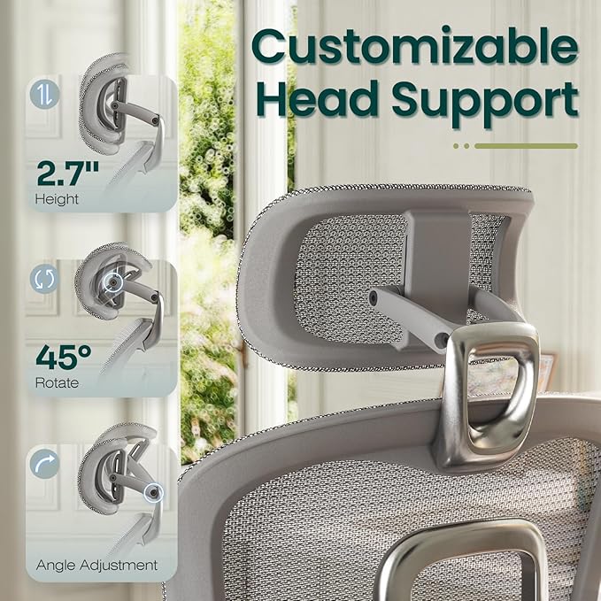 GABRYLLY Ergonomic Office Chair, Home Mesh Desk Chair with Sync Lumbar Support & Sliding Seat, 4D Arm, 150° Recline, Adjustable Back,Big & Tall Computer Chair-Footrest,Aluminum Base, Gray,FLOW550