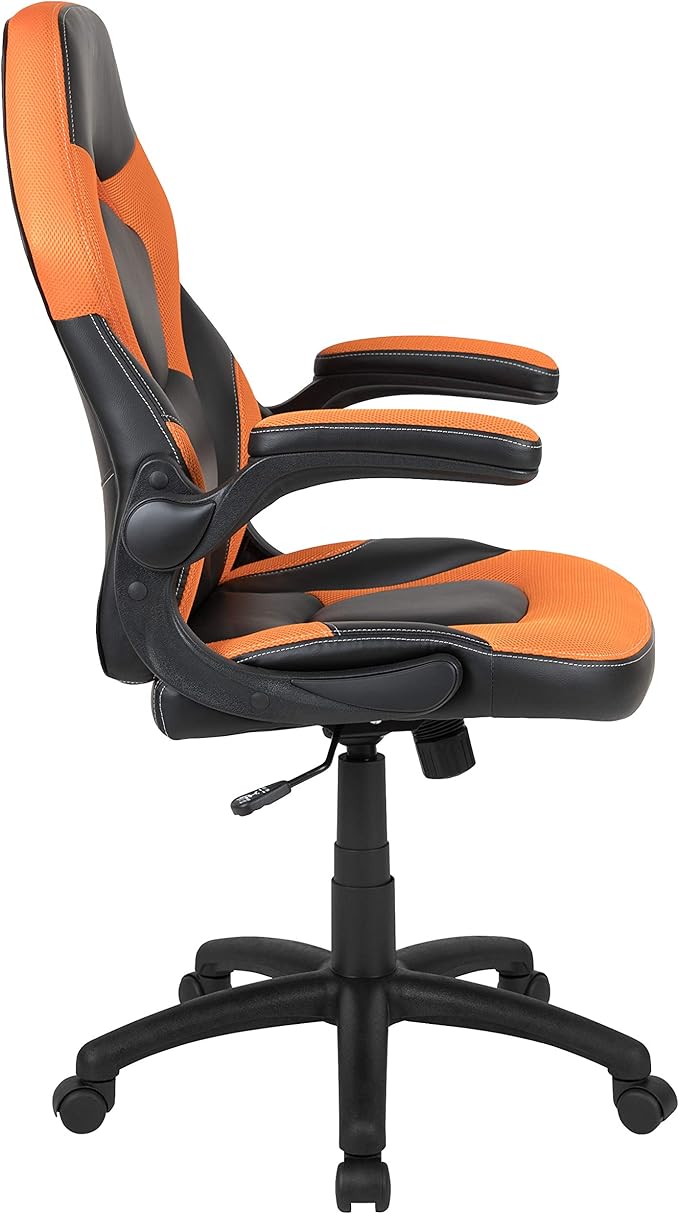 Flash Furniture X10 High-Back LeatherSoft Racing Style Gaming Chair with Flip-Up Arms, Ergonomic Padded Swivel Computer Chair, Orange/Black
