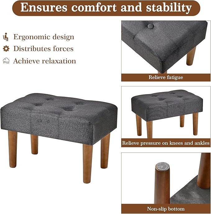 VECELO Small Foot Rest Under Desk Ottoman, Linen Foot Stool with Legs, Rectangle Footrest Leg Rest for Sofa, Relieve Stress, Better Posture, Ottoman Rest Stools for Living Room Entryway, Black