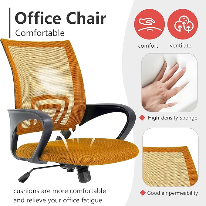 PayLessHere Office Computer Chair Ergonomic Cheap Desk Chair Adjustable Comfortable Mid Back Task Rolling Swivel with Lumbar Support for Home Office, Orange