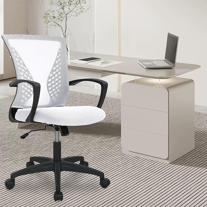 PayLessHere Office Computer Gaming Chair Ergonomic Mesh Desk Chair Adjustable Video Game Chairs with 360 Degrees Swivel Wheels Armrest Lumbar Support for Home Office,White