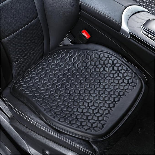 Thin Gel Seat Cushion for Car Seat, Office Chair, Wheelchair, Golf Cart - Non-Slip Car Seat Cushions with 0.7 Inch Gel - Sciatica & Coccyx Pain Relief (Leather, Black)