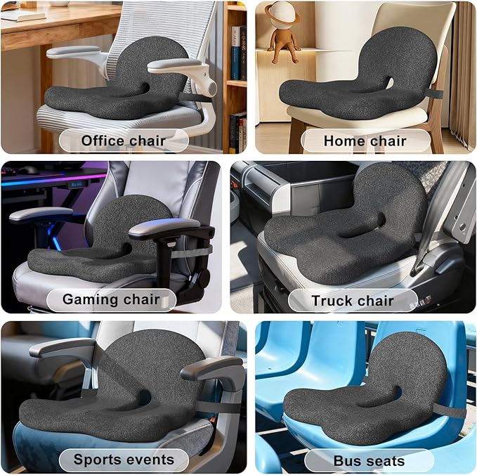 Seat Cushion, Seat Cushions for Office Chair, Ergonomic Coccyx Cushion, Breathable Non-Slip Memory Foam Pad for Long Sitting, Gaming Chair & Car Seat