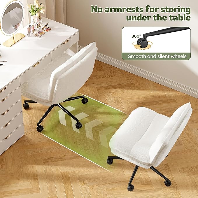 DurayLoly Criss Cross Chair with Wheels, 6.2" Extra Thick Cross Legged Office Chair, Height Adjustable Swivel Design for Home Office, Study & Vanity,White