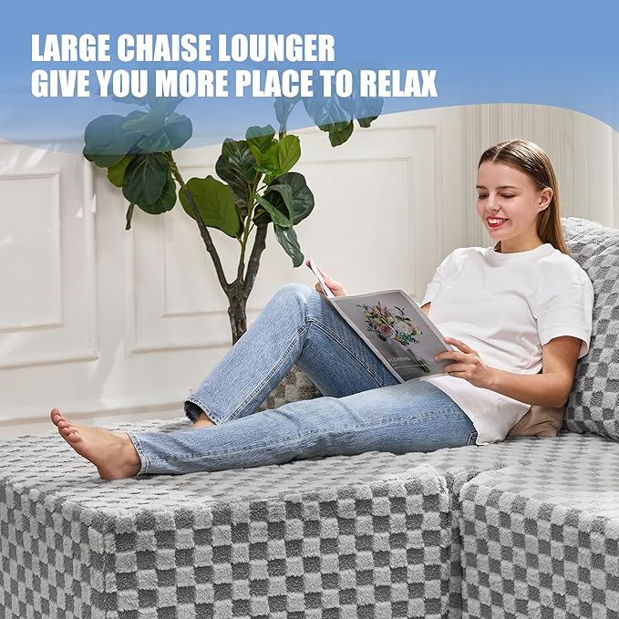 Hobestluk Modular Sectional Sofa Memory Foam Couch Sofa Bed Loveseat with Chaises Cloud Couch with Removable Cover Large Sectional Couches for Living Room (Plush Grey, Sofa Bed)