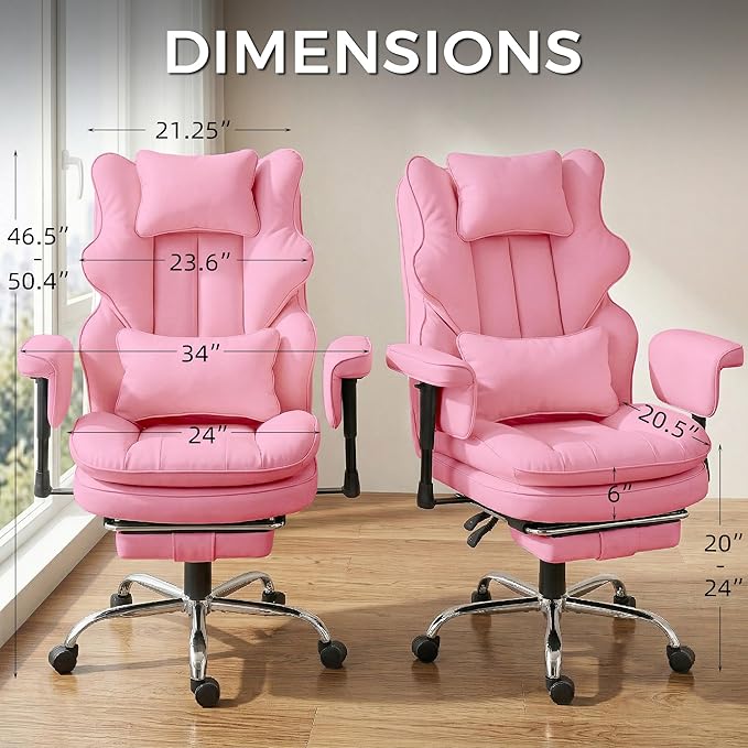 Big and Tall Massage Office Chair with Heat, Extra Wide Double-Layer Pocket Spring Cushion, High Back Reclining Gaming Chair with Adjustable Armrests & Footrest, Heavy Duty Ergonomic Chair, Pink