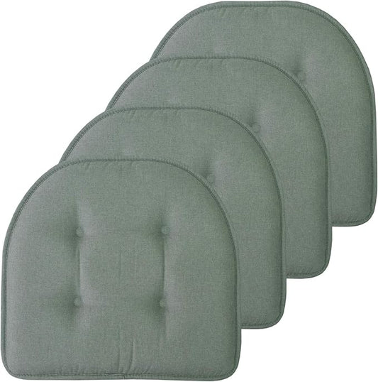 Sweet Home Collection Chair Cushion Memory Foam Pads Tufted Slip Non Skid Rubber Back U-Shaped 17" x 16" Seat Cover, Scuba Green 4 Count