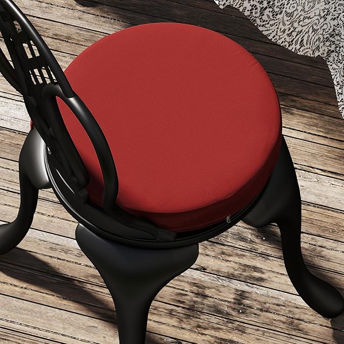 Outsunny Outdoor Bistro Chair Cushions Set of 4 with Machine Washable Cover, 15" x 15" x 3" Thick Round Seat Cushions for Patio Furniture with Ties, Chair Pads for Dining Chairs, Wine Red