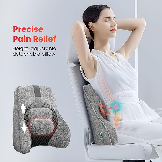 COMFIER Lumbar Support Pillow for Office Chair, Lumbar Back Support with 4 Shiatsu Massage Heads & Heat, Memory Foam Lumbar Pillow for Computer Gaming Chair-Dark Gray