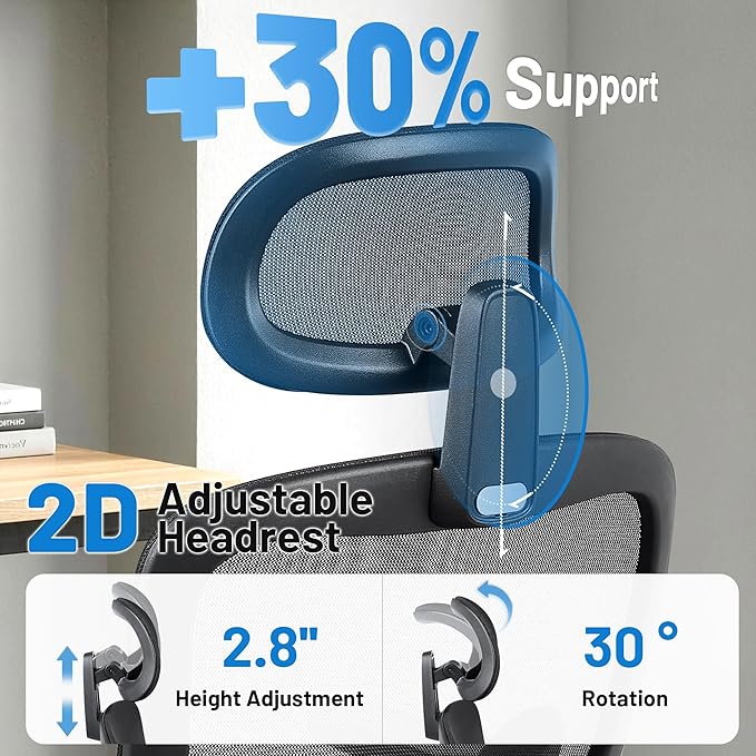 Ergonomic Office Desk Chair, High Back Breathable Mesh Computer Chair, 3D Lumbar Support, 2D Headrest & 3D Armrests, 300lbs Heavy Duty Task Chair for Home Office Work Gaming, Black
