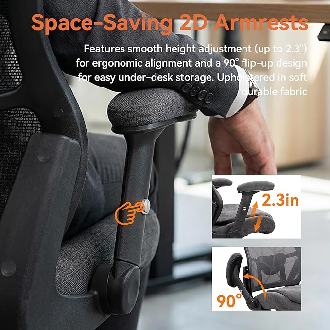 Office Chair 500lbs Big and Tall Ergonomic Mesh Desk Chair Heavy Duty with 24" Extra Wide Seat Adjustable Lumbar Support & Flip-Up Arms for Large Body Types (Dark Gray)